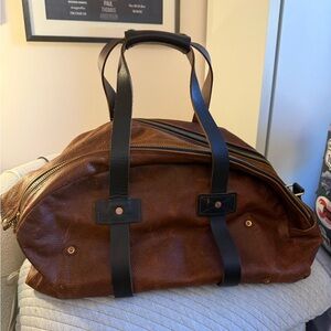 Billy Reid Brown Leather Duffel Bag with Black Straps